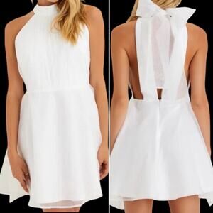 Lulus Flirtatious Aesthetic White Organza Backless Halter Mini Dress Medium NWT